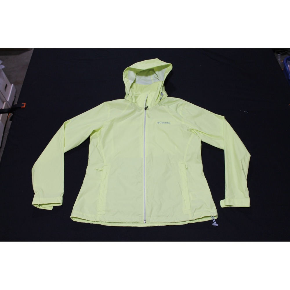Columbia Rain Jacket Women's Large Hooded Bright Yellow Full Zip